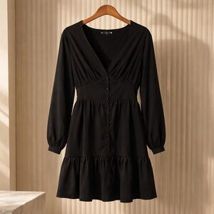 Cupshe Black V-Neck Button-Front Mini Dress